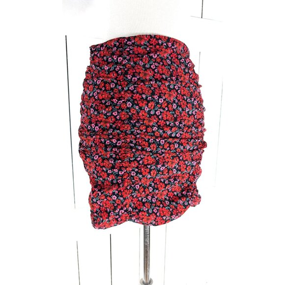 Vintage 90s red floral stretchy bodycon mini skirt - Picture 3 of 4